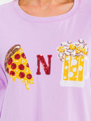 WOMEN'S SHORT SLEEVE SEQUINS GRAPHIC HIGH-LOW OVERSIZED TOP