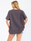 WOMEN'S SHORT SLEEVE SEQUINS GRAPHIC HIGH-LOW OVERSIZED TOP