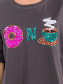 WOMEN'S SHORT SLEEVE SEQUINS GRAPHIC HIGH-LOW OVERSIZED TOP