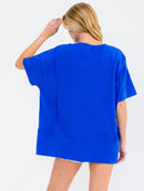 WOMEN'S SHORT SLEEVE SEQUINS GRAPHIC HIGH-LOW OVERSIZED TOP