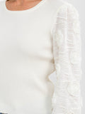 WOMEN'S LONG SLEEVE FLOWER DETAILED RIBBED BLOUSE