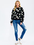 WOMEN'S LONG SLEEVE FLORAL PRINT PULLOVER SWEATER