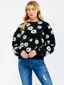 WOMEN'S LONG SLEEVE FLORAL PRINT PULLOVER SWEATER