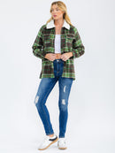 WOMEN'S LONG SLEEVE BUTTON CLOSURE FRONT POCKETS PLAID JACKET