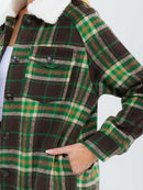 WOMEN'S LONG SLEEVE BUTTON CLOSURE FRONT POCKETS PLAID JACKET