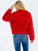 WOMEN'S LONG SLEEVE ZIPPER CLOSURE FRONT POCKETS SHERPA SWEATER