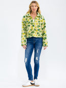 WOMEN'S LONG SLEEVE ZIP UP FRONT POCKETS FLORAL SHERPA PULLOVER SWEATER