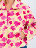 WOMEN'S LONG SLEEVE ZIP UP FRONT POCKETS FLORAL SHERPA PULLOVER SWEATER