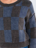 WOMEN'S LONG SLEEVE CHECKER PRINT PULLOVER SWEATER