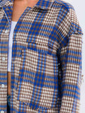 WOMEN'S LONG SLEEVE BUTTON CLOSURE FRONT POCKETS PLAID SHACKET
