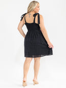 PLUS SIZE SLEEVELESS SQUARE NECK MULTI EMBROIDERY MINI DRESS