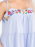 PLUS SIZE SLEEVELESS STRIPES FLORAL EMBROIDERY MINI DRESS
