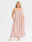 PLUS SIZE SLEEVELESS V-NECK FRONT POCKETS  MULTI PRINT MAXI DRESS