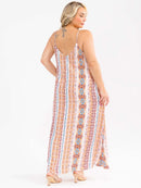 PLUS SIZE SLEEVELESS V-NECK FRONT POCKETS  MULTI PRINT MAXI DRESS