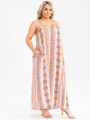 PLUS SIZE SLEEVELESS V-NECK FRONT POCKETS  MULTI PRINT MAXI DRESS