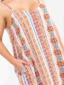 PLUS SIZE SLEEVELESS V-NECK FRONT POCKETS  MULTI PRINT MAXI DRESS