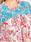 PLUS SIZE SHORT SLEEVE EMBROIDERY MULTI PRINT BLOUSE