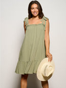 WOMEN'S SLEEVELESS ADJUSTABLE STRAPS POCKETS TIERED MINI DRESS