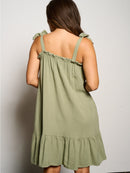 WOMEN'S SLEEVELESS ADJUSTABLE STRAPS POCKETS TIERED MINI DRESS