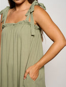 WOMEN'S SLEEVELESS ADJUSTABLE STRAPS POCKETS TIERED MINI DRESS