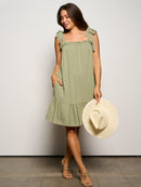 WOMEN'S SLEEVELESS ADJUSTABLE STRAPS POCKETS TIERED MINI DRESS