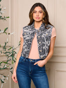 WOMEN'S SLEEVELESS BUTTON UP POLKA DOTS WASHED DENIM VEST