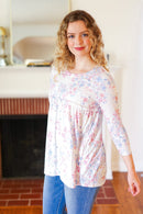 Feeling Fun Blue & Pink Floral Ribbed Babydoll Ruffle Top (Open Pack)