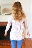 Feeling Fun Blue & Pink Floral Ribbed Babydoll Ruffle Top (Open Pack)