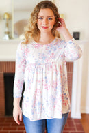 Feeling Fun Blue & Pink Floral Ribbed Babydoll Ruffle Top (Open Pack)