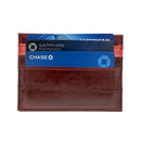 KEY&CO Genuine Eel Skin Slim Card Holder ? Burgundy with Grey/Red Trim