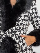 WOMEN'S LONG SLEEVE BUTTON CLOSURE FRONT POCKETS COLORBLOCK FAUX FUR COAT