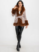 WOMEN'S LONG SLEEVE BUTTON CLOSURE FRONT POCKETS COLORBLOCK FAUX FUR COAT