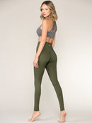 WB3018 Peached Seamless Front & Side High Waisted Leggings with Inner Pocket Full-Length Yoga Pants