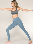 WB3019 Women's Peached Seamless Front Leggings with Side Pocket Full-Length Yoga Pants