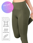 WB3019 Women's Peached Seamless Front Leggings with Side Pocket Full-Length Yoga Pants