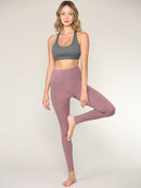 WB3019 Women's Peached Seamless Front Leggings with Side Pocket Full-Length Yoga Pants