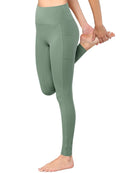 WB3019 Women's Peached Seamless Front Leggings with Side Pocket Full-Length Yoga Pants