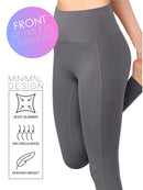 WB3019 Women's Peached Seamless Front Leggings with Side Pocket Full-Length Yoga Pants