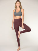 WB3019 Women's Peached Seamless Front Leggings with Side Pocket Full-Length Yoga Pants