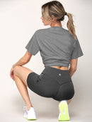 WB3022 Women's Anti-cellulite Sport Shorts Leggings with High-Waist Tummy Control Body Shaper Wide Waistband