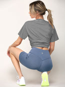 WB3022 Women's Anti-cellulite Sport Shorts Leggings with High-Waist Tummy Control Body Shaper Wide Waistband
