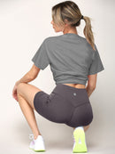 WB3022 Women's Anti-cellulite Sport Shorts Leggings with High-Waist Tummy Control Body Shaper Wide Waistband