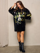 WOMEN'S SHORT SLEEVES GRAPHIC SEQUINS TUNIC MINI DRESS