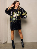 WOMEN'S SHORT SLEEVES GRAPHIC SEQUINS TUNIC MINI DRESS