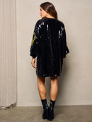 WOMEN'S SHORT SLEEVES GRAPHIC SEQUINS TUNIC MINI DRESS