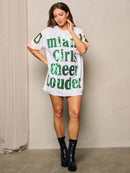 WOMEN'S SHORT SLEEVES GRAPHIC SEQUINS TUNIC MINI DRESS