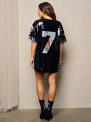 WOMEN'S SHORT SLEEVES GRAPHIC SEQUINS TUNIC MINI DRESS