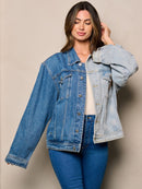 WOMEN'S LONG SLEEVE BUTTON CLOSURE TWO TONE DENIM JACKET