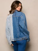 WOMEN'S LONG SLEEVE BUTTON CLOSURE TWO TONE DENIM JACKET