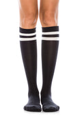 WS17 12 Pairs Soft Stretch Nylon, Shoe Size 6â€“9, Made in Korea Striped Knee High Socks with Elastic Band